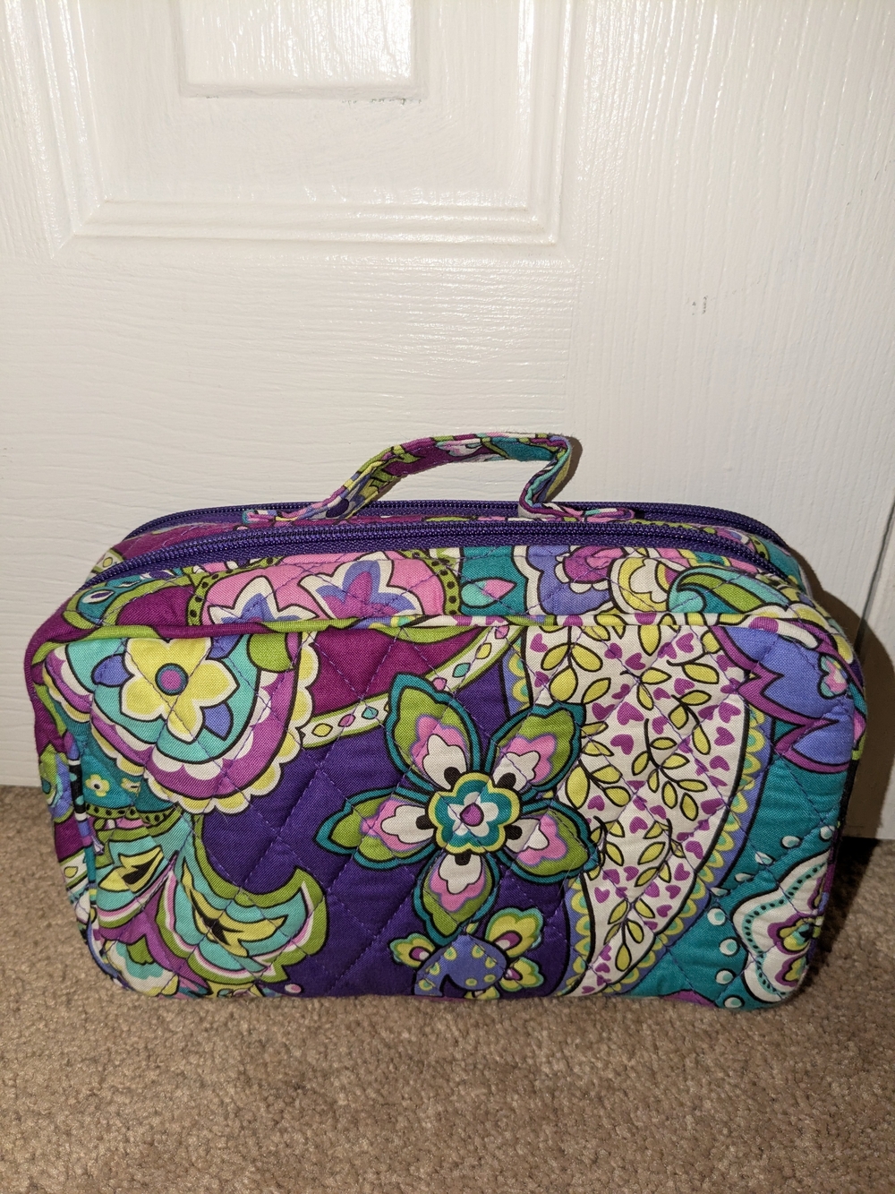 Vera Bradley Purple Teal Floral Quilted Cosmetic Case